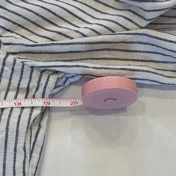 Blue & White Stripe Linen Blend Long Sleeve Roll-Tab Button Down Shirt, Size S - Picture 10 of 12